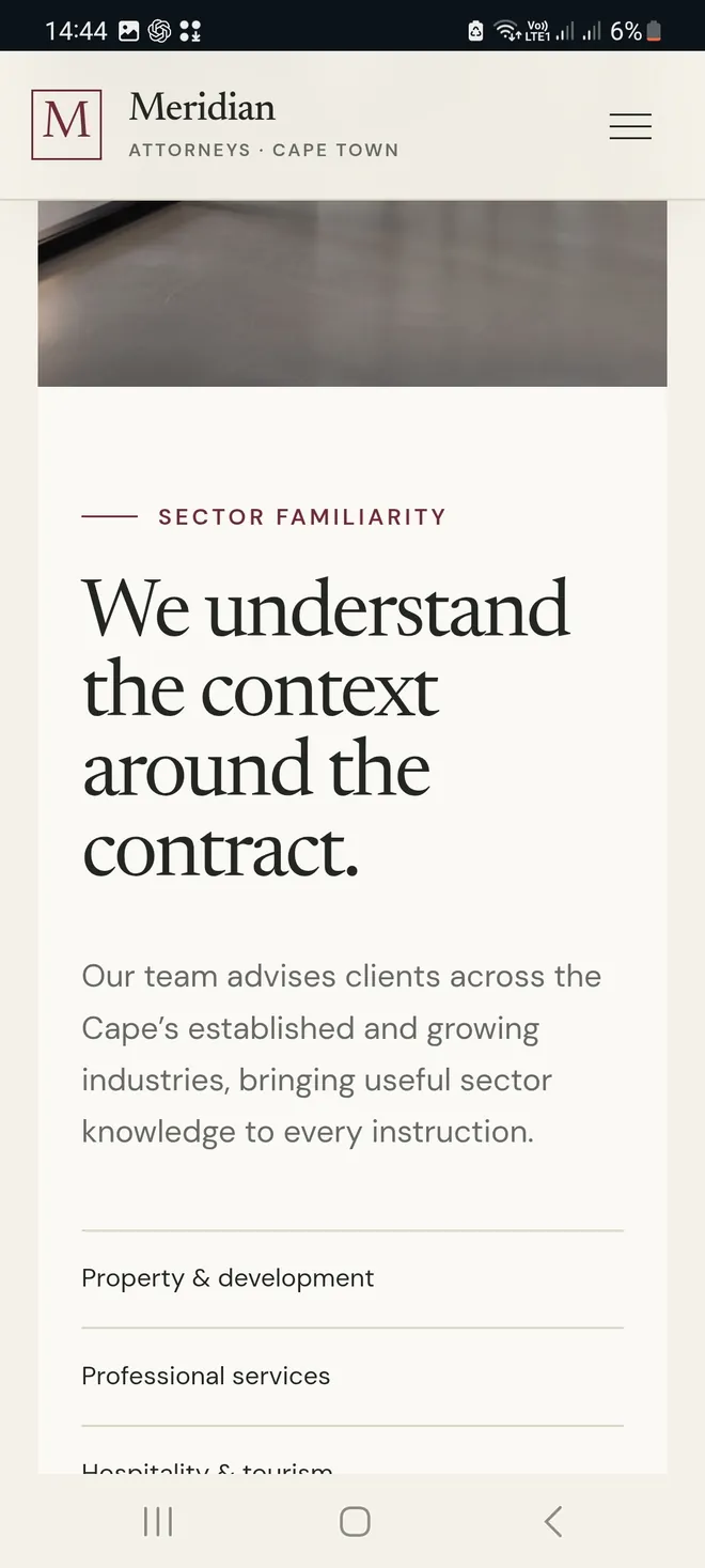 Meridian Law attorney content on mobile