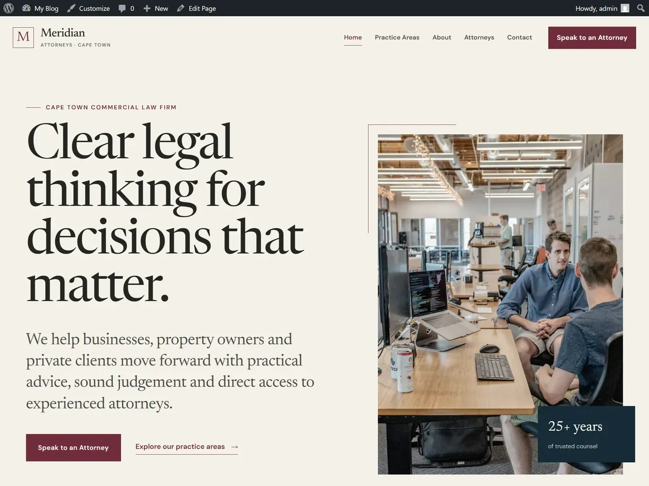 Meridian Law concept homepage design