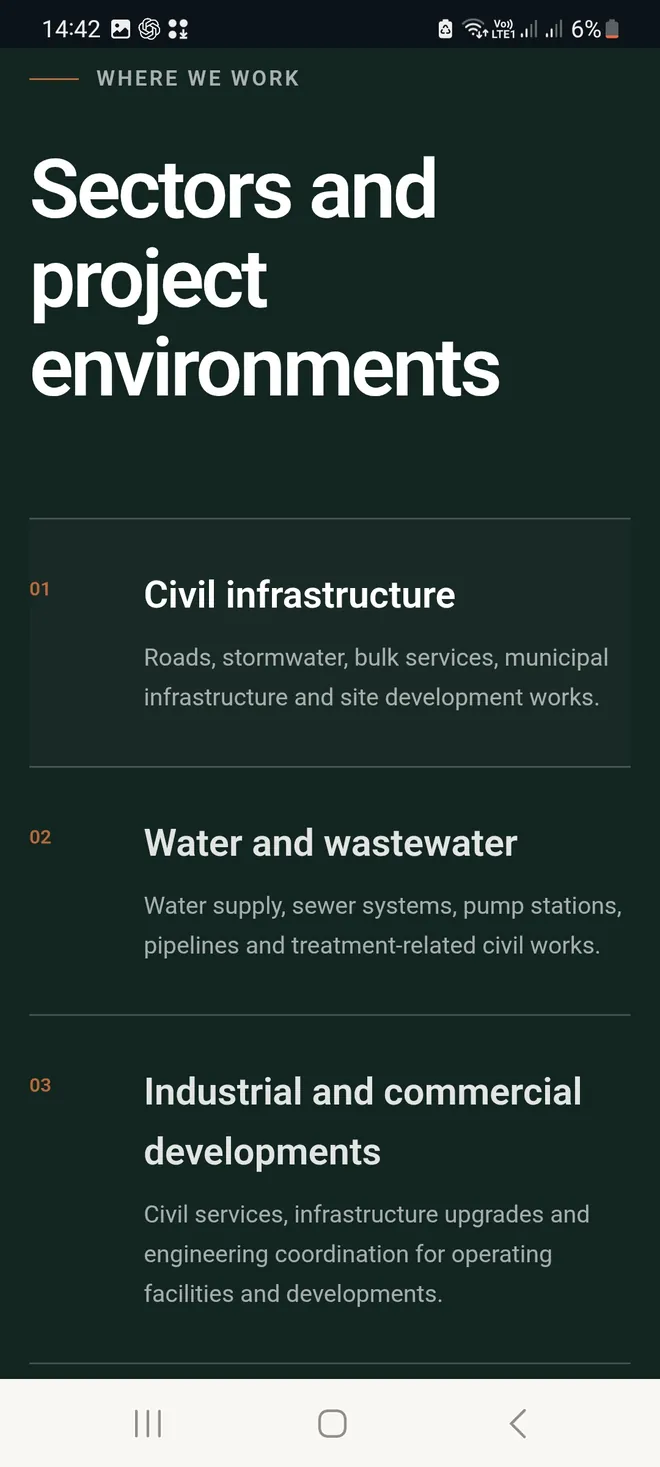 Veldline Engineering project interface on mobile