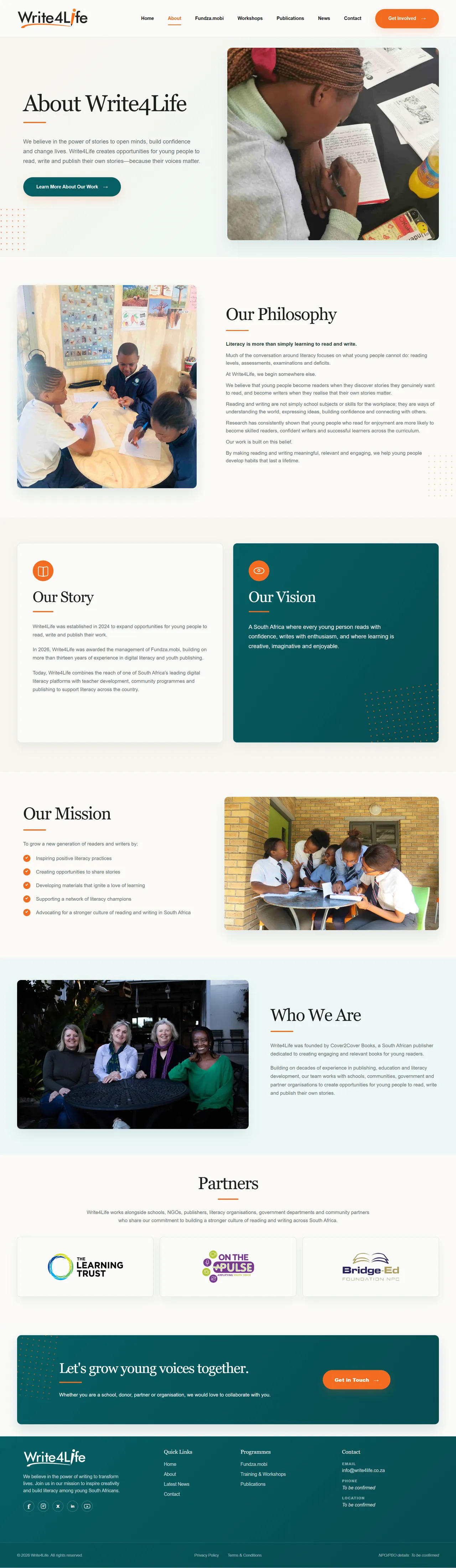 Write4Life About page interface detail