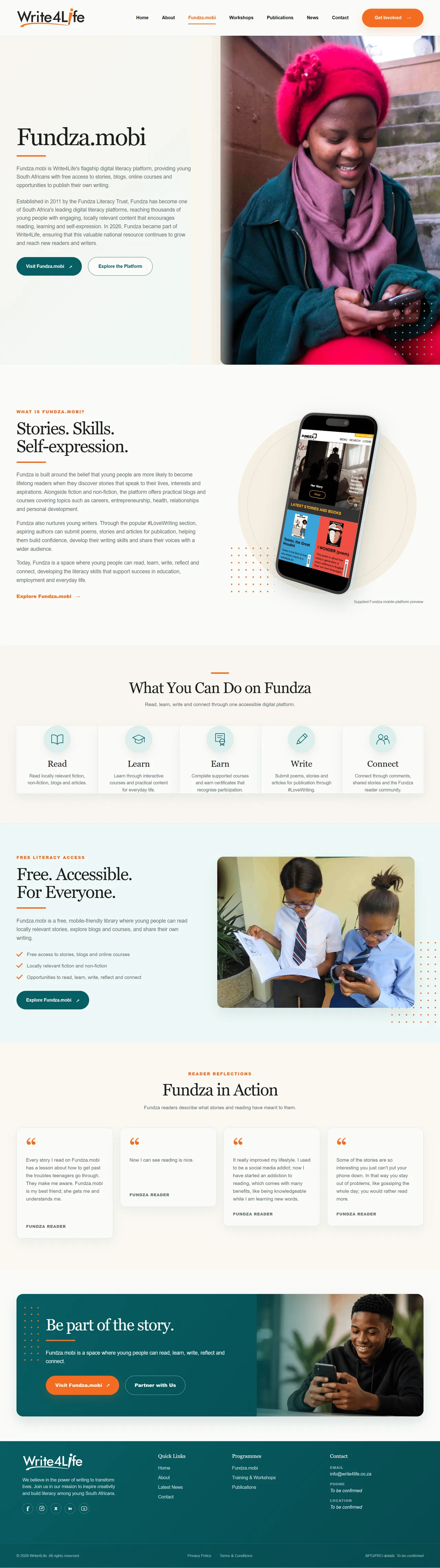 Write4Life Fundza.mobi page interface detail
